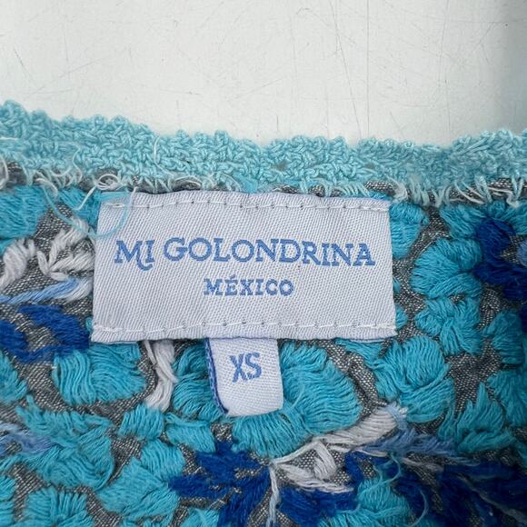 Mi Golondrina Arroyo Mini Dress Blue Floral Embroidered Cotton - Picture 3 of 9